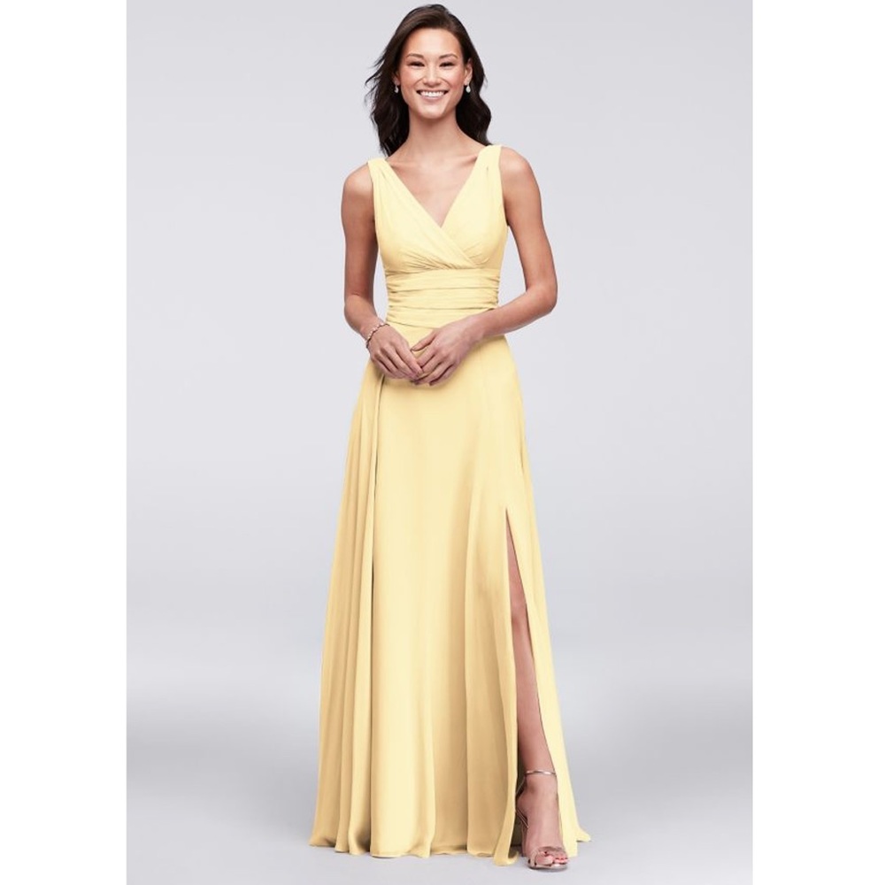 NWT David’s Bridal Surplice Tank Long Chiffon Bridesmaid Dress in Canary Size 8